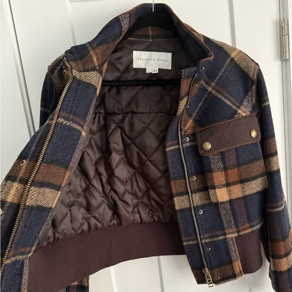 Veronica Beard Jadis Plaid Snap Button Wool Blend Bomber Jacket - Picture 7 of 11